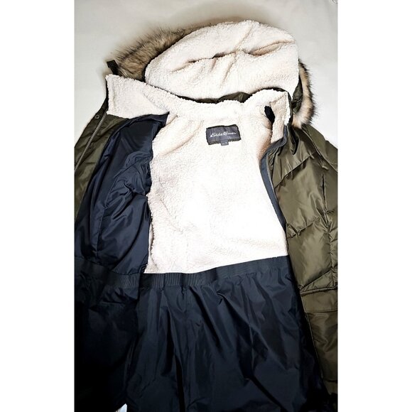Eddie Bauer Lodge Cascadian Down Parka Jacket Womens TXL Winter Sherpa Fur GRN - Picture 8 of 12